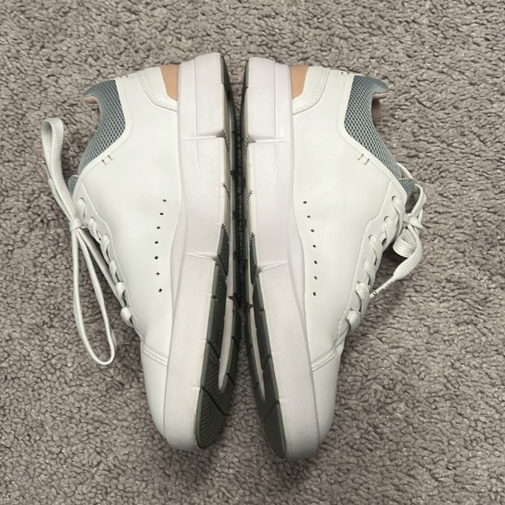 On Running White Sneakers with Light Gray and Blush Accents - Picture 6 of 8